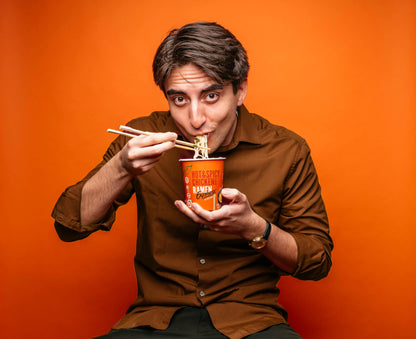 RAMEN EXPRESS Hot & Spicy Chicken Flavor Ramen Cup Noodle, 2.25 Oz Each (Pack Of 12) | Animal-free Ramen Noodles | All Plant-based | Made in U.S. with finest American flour