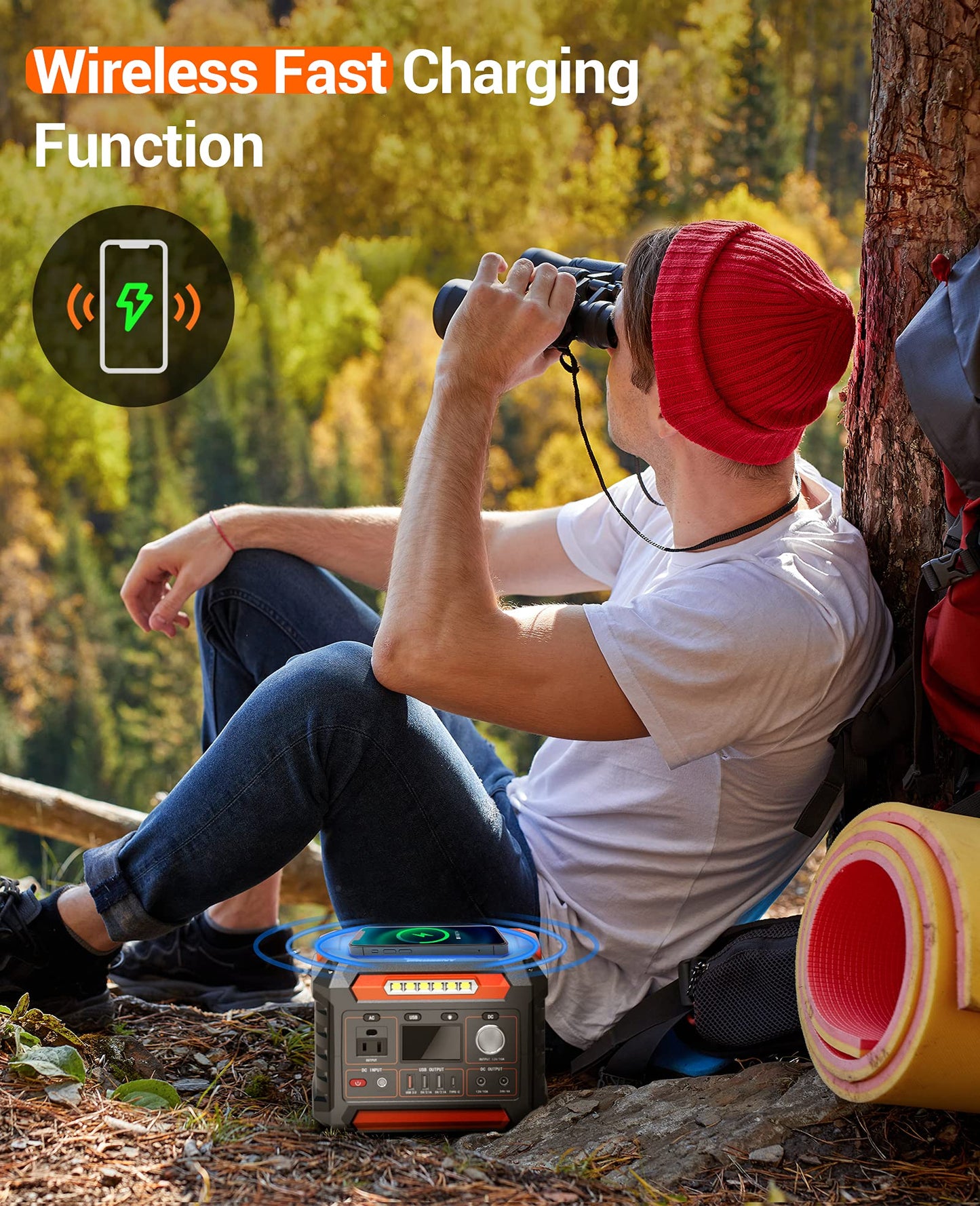 PROGENY 300W Portable Power Station, 299Wh/80818mAh Solar Generator, Regulated DC Output Backup Battery with Pass-Through Charging AC Outlet, Pure Sine Wave, LED Light Power Station for CPAP Camping