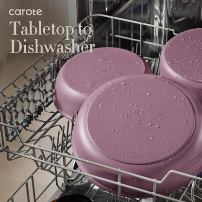 CAROTE 5pcs Pots and Pans Set, Nonstick Cookware Set Detachable Handle, Induction Kitchen Cookware Sets Non Stick with Removable Handle, RV Cookware Set, Gold and Purple