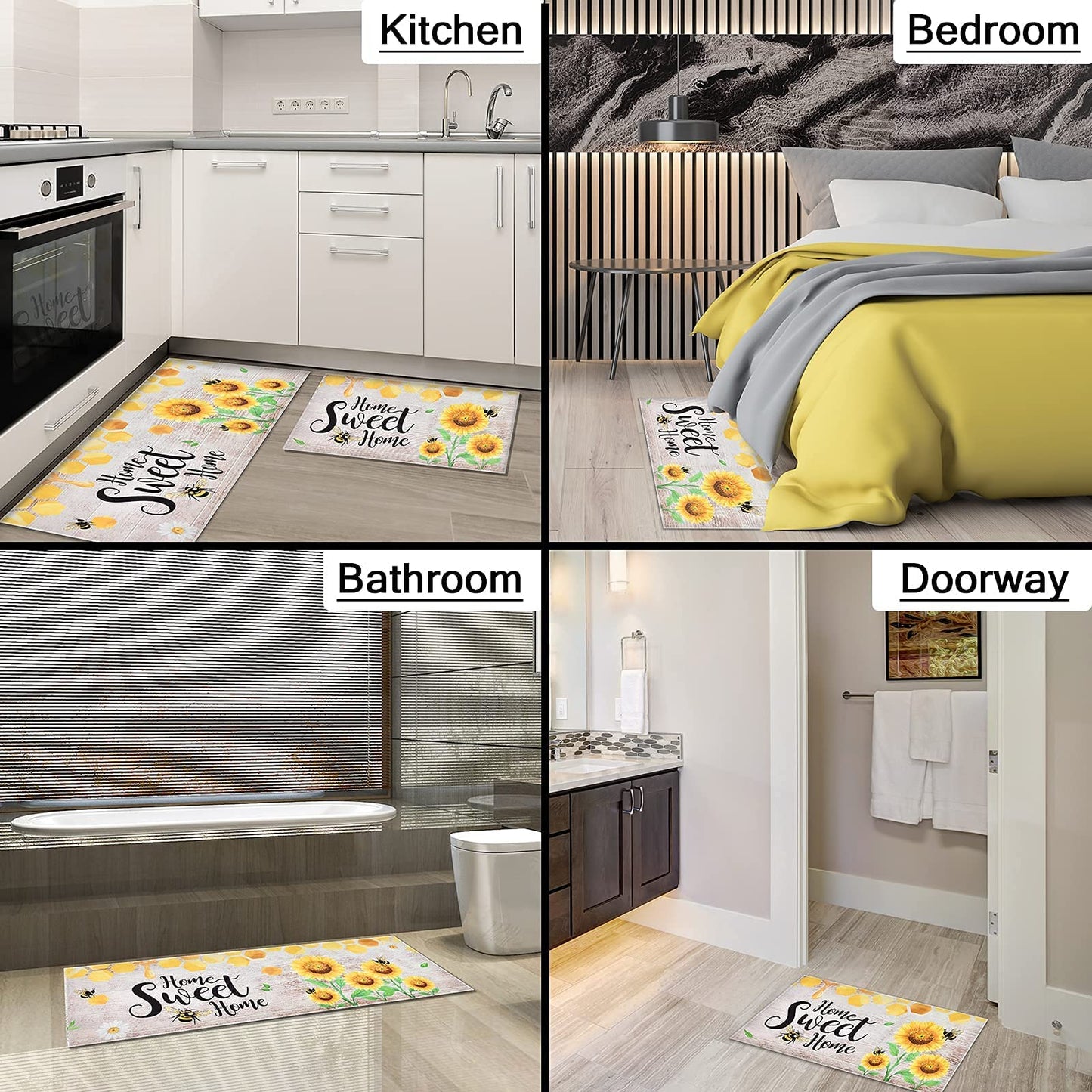 WERNNSAI Sunflower Kitchen Decor Rugs Set- 2 Piece Kitchen Mats Non-Slip Kitchen Backing Area Rugs Sweet Home Doormat Washable Waterproof Standing Mat for Indoor Outdoor Entry Floor (Sunflower A)