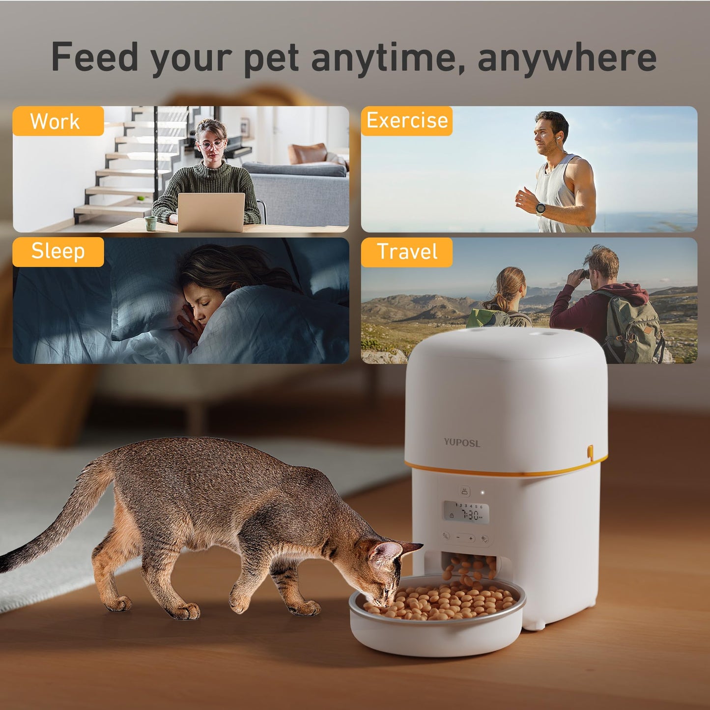 Yuposl Automatic Cat Feeders - 2L Cat Food Dispenser Easy to Use, Timed Automatic Pet Feeder with Over 180-day Battery Life, 1-6 Meals Dry Food Programmable Portion Control Also for Dogs