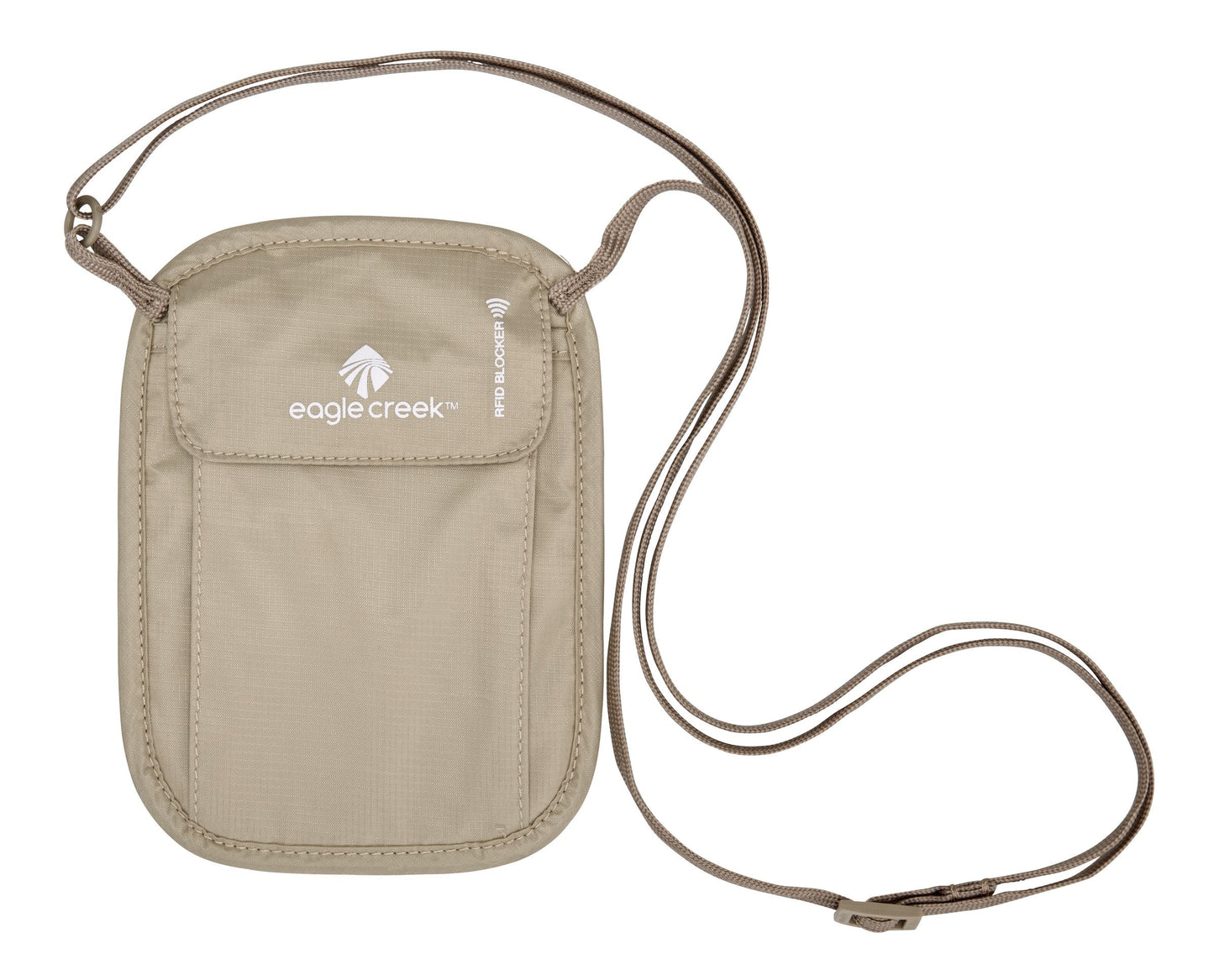 eagle creek RFID Blocker Neck Wallet - Durable and Lightweight Travel Passport and Valuables Organizer with Hook and Loop Closure and Adjustable Neck Strap, Tan