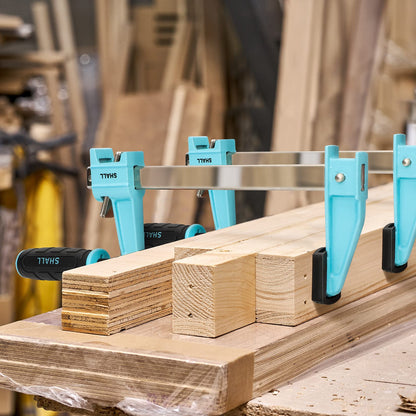 SHALL 6-Inch Steel Bar Clamps Set, 4-pack Medium-Duty Quick-Release F Clamps, 600 Lbs Load Limit for Woodworking, Metal working, DIY and Crafts