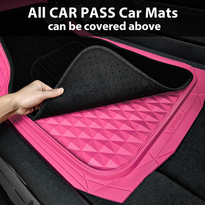 CAR PASS Heavy Duty Rubber Pink Car Floor Mats, Deep Dish All-Weather Full Set Durable Anti-Slip 3D Rhombus Waterproof Trim to Fit Liner Universal Fit Automotive,Sedan,SUV,Truck, 3 Pcs Hot Pink