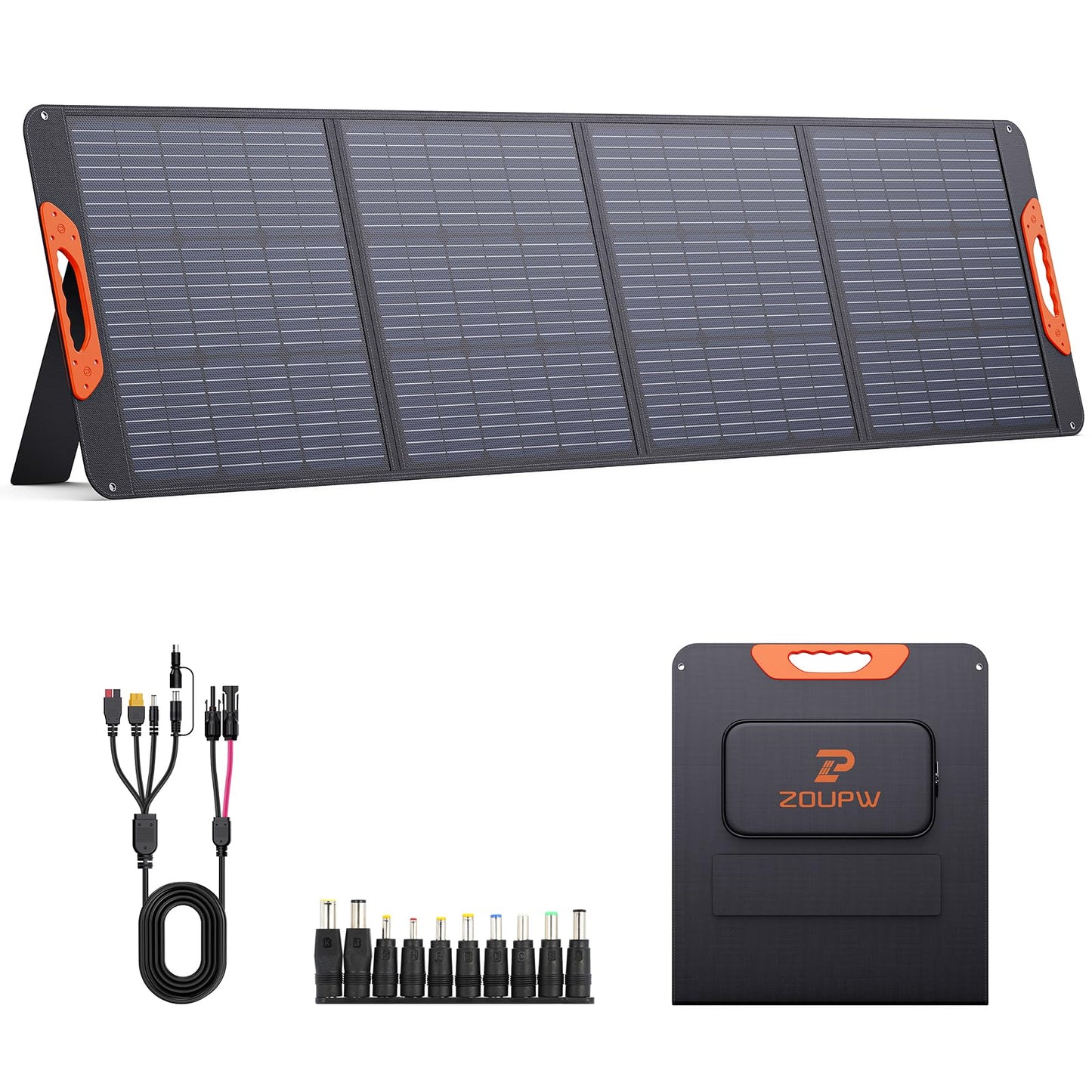 ZOUPW 200 Watt Portable Solar Panel for Power Station,RV Essentials,200W 20V Foldable Solar Charger with Solar Cable,23.5% High Efficiency IP67 Waterproof 4 Kickstands for Camping RV Road Trip