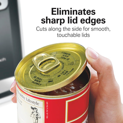 Hamilton Beach Smooth Edge Electric Automatic Can Opener for Kitchen with Easy Push Down Lever, Extra Tall, Includes Stainless Steel Scissors, Black and Chrome (76607)