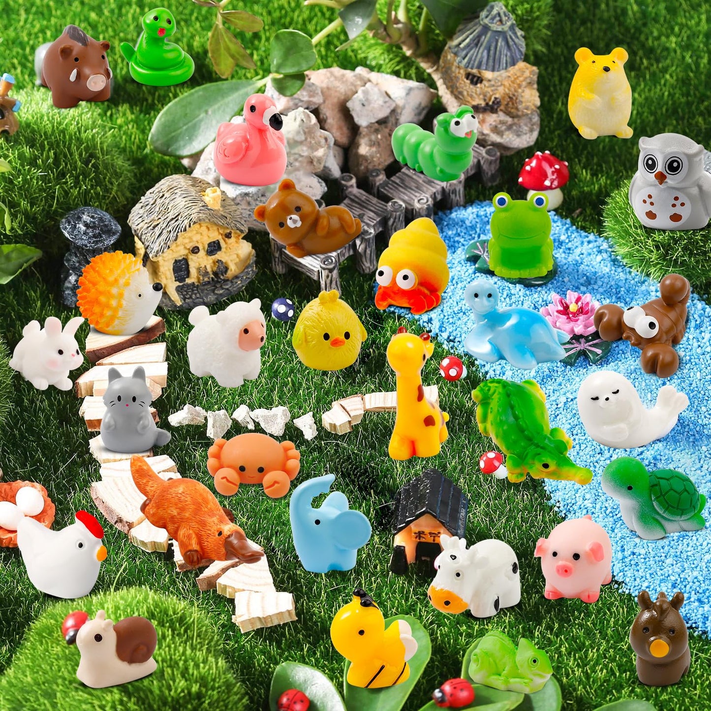 ywevyezc 42 Pcs Mini Resin Animals 42 Styles Resin Animals Figurines Bulk for Fairy Garden Miniature Dollhouse Accessories Hide Crafts Decor