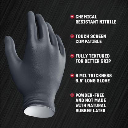Venom Steel Industrial Nitrile Gloves, Chemical Resistant Disposable Black Gloves, Latex-Free, Powder-Free, Textured Grip, Heavy Duty Two-Layer Protection, 6 mil, One Size Fits Most, 50 Count