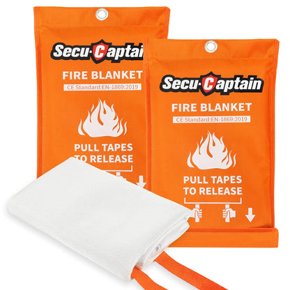 SecuCaptain Emergency Fire Blanket for Home Kitchen - 2 Pack 40"x40" Flame Suppression Fiberglass Fire Blankets for House Camping Car Office Warehouse Survival Safety