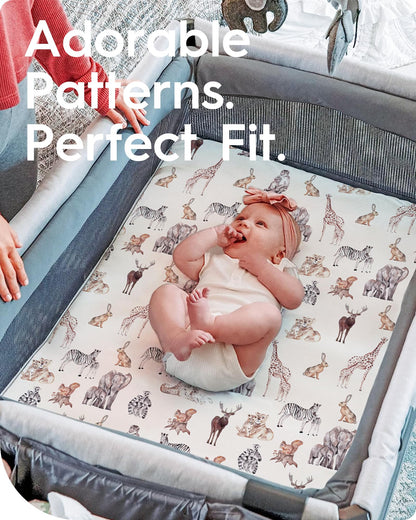 Graco Pack and Play Fitted Sheets - 2 Pack Mini Crib Sheets, Hypoallergenic and Soothing, Premium Jersey Fabric, Safari Sea Animals Pattern
