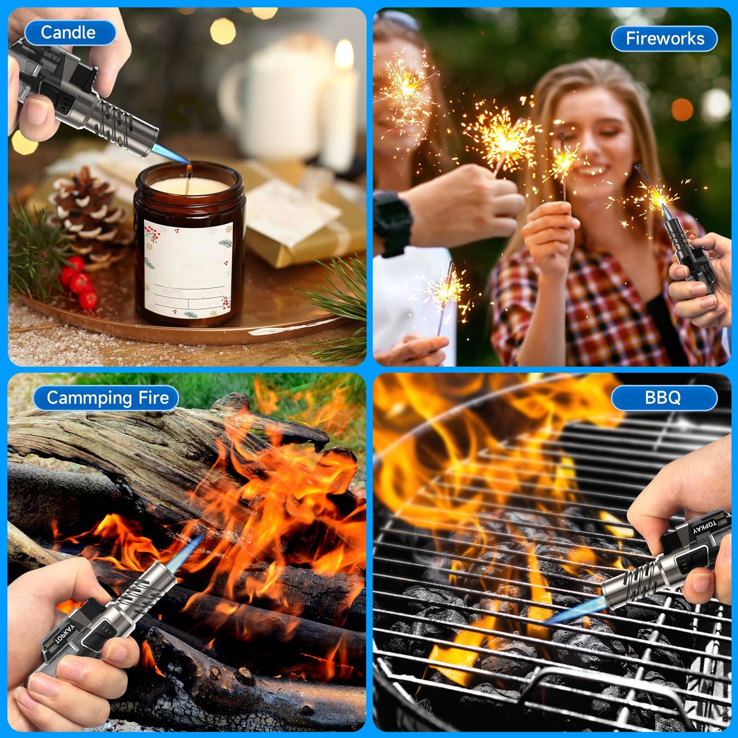 TOPKAY 2 Pack Torch Lighter Jet Flame Butane Lighter Refillable Mini Torch Lighter for Candles Grill BBQ Fireworks Camping (NO PREFILLED)