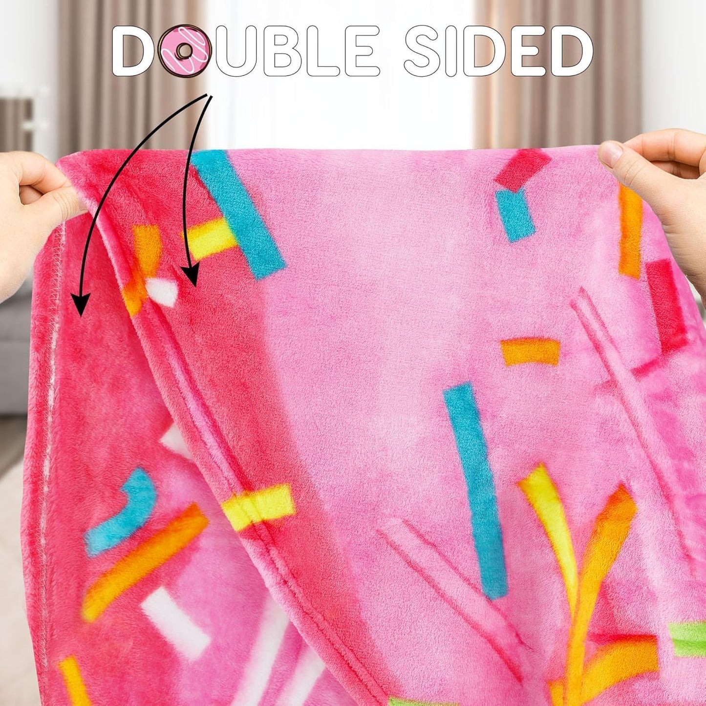 Zulay Giant Double Sided Glazed Donut with Gift Box Packaging - Novelty Blanket for Adults & Kids - Soft Flannel Round Glazed Donut Blanket for Indoors, Outdoors, Travel, Home, 285 GSM - 71 Inches