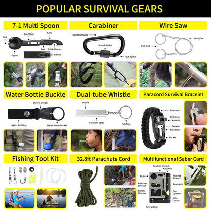 Survival Kit and First Aid kit, 160 Pcs Emergency Supplies Camping Accessories with Upgraded Molle Bag, Gifts for Men and Women Outdoor Adventure Camping Hiking Hunting