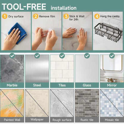 Veken Rustproof & Waterproof Shower Caddy 6-Pack, No Drilling Adhesive Shelves Rack with Soap Holder, Large Capacity Bathroom Organizers and Storage, Wall-Mounted Kitchen & Home Decor