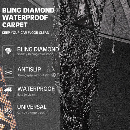 CAR PASS Bling Diamond Car Floor Mats, Shining Rhinestone Carpet Sparkly Glitter Crystal with Anti-Slip PVC Heel Pad Waterproof Universal Fit Automotive SUV,Sedan,Van,Cute Girl Women,4pcs Gold Leopard