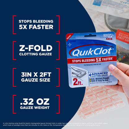 Adventure Medical Kits QuikClot Gauze - Flexible Hemostatic Medical Gauze for Emergency Survival or Disaster Preparedness Kits & More - Stops Bleeding Fast with Kaolin - 3" x 24"