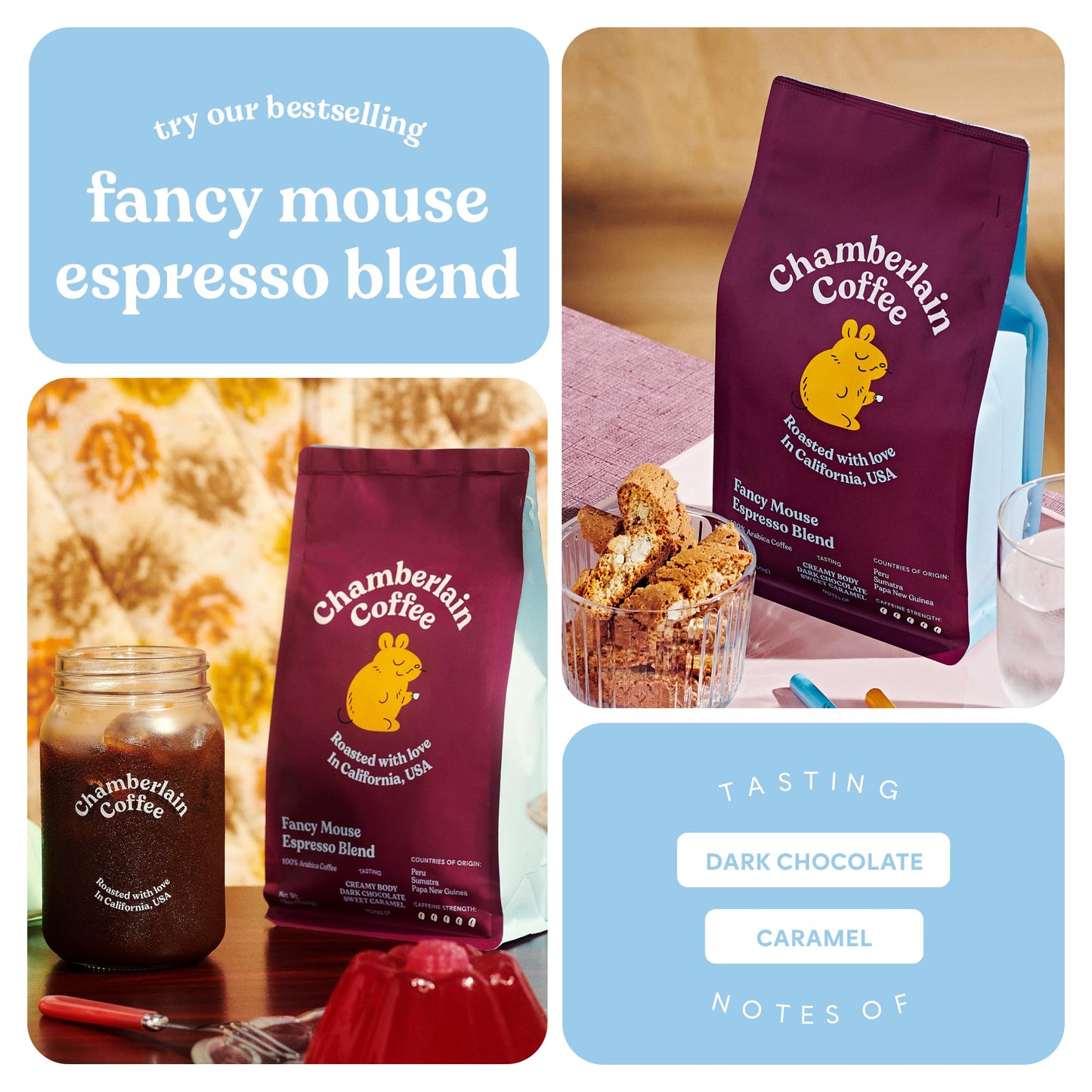 Chamberlain Coffee Fancy Mouse Espresso Blend - Extra Bold, Dark Roast Ground Coffee Beans with Notes of Sweet Caramel, Dark Chocolate & Toasted Peanuts - Specialty Ground Coffee - 12 oz