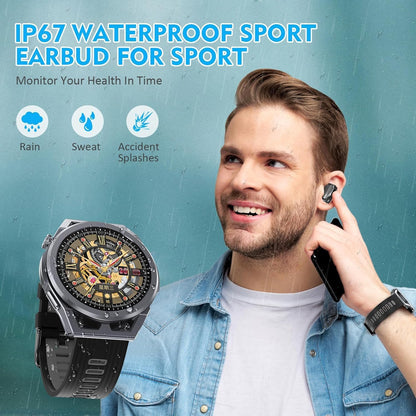 W@nyou Smart Watch with Earbuds, 1.53 inch Round Fitness Tracker, All-in-one Smartwatches with Heart Rate Blood Pressure Oxygen Sports TWS Music for Android iOS