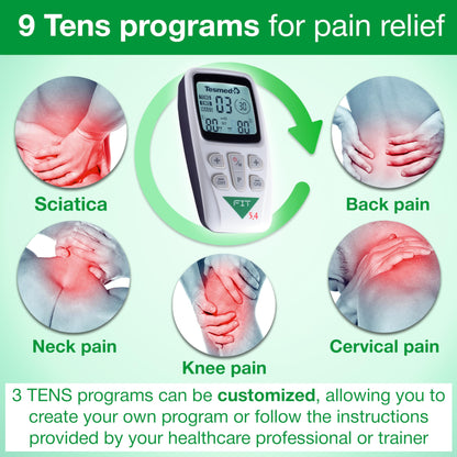 TESMED Fit 5.4: TENS Unit, EMS Muscle Stimulator & Muscle Massager (3-in-1), 22 Programs, 6 Customizable, Ideal for Pain Relief and Muscle Stimulation, 4 Electrodes