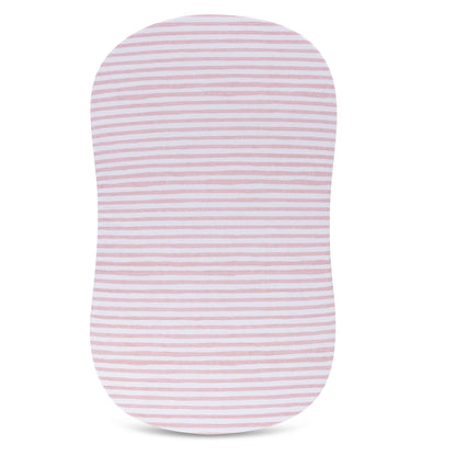 Ely's & Co. Patent Pending Waterproof Bassinet Sheet, No Need for Bassinet Mattress Pad Cover, 2 Pack Mauve Pink Splash & Stripes,for Baby Girl 32" 16"X3"