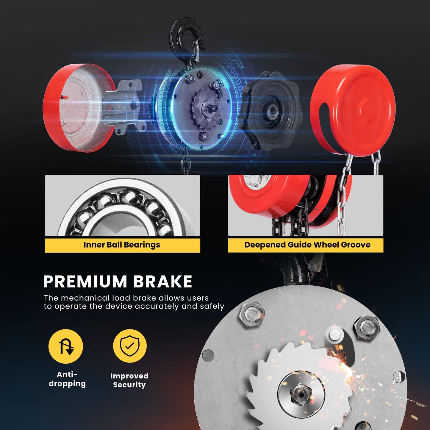 SPECSTAR Hand Chain Hoist 1 Ton 2200 Lbs Capacity 10 Feet with 2 Heavy Duty Hooks, Manual Chain Fall for Warehouse Building Automotive Machinery Red