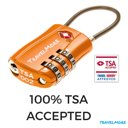 TSA Approved Travel Combination Cable Luggage Locks for Suitcases & Backpacks - 1 Pack of Orange TSA Lock