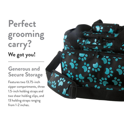 WAHL Professional Animal Travel Tote Bag with Zipper - Travel Bag - Storage Pack for Grooming Supplies - for Dog, Cat & Pet Groomers - 28.8 Inches, Turquoise Paw Print Design (#97764-300)