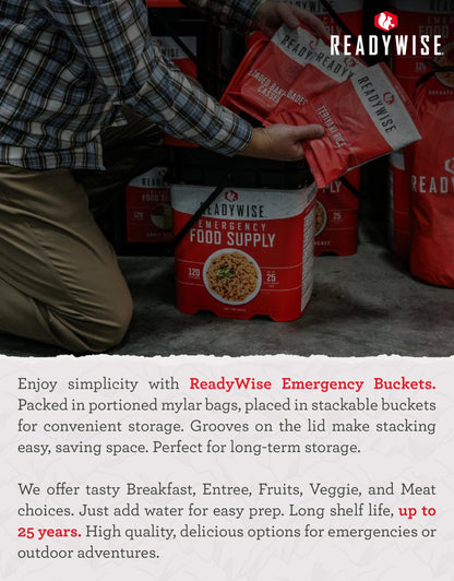 ReadyWise 6 Month Emergency Food Supply - 1,788 Servings, 12 Buckets Freeze Dried Protein Meals, Disaster Survival Food Storage, Ready to Eat, Camping Essentials, up to 25 Year Shelf Life