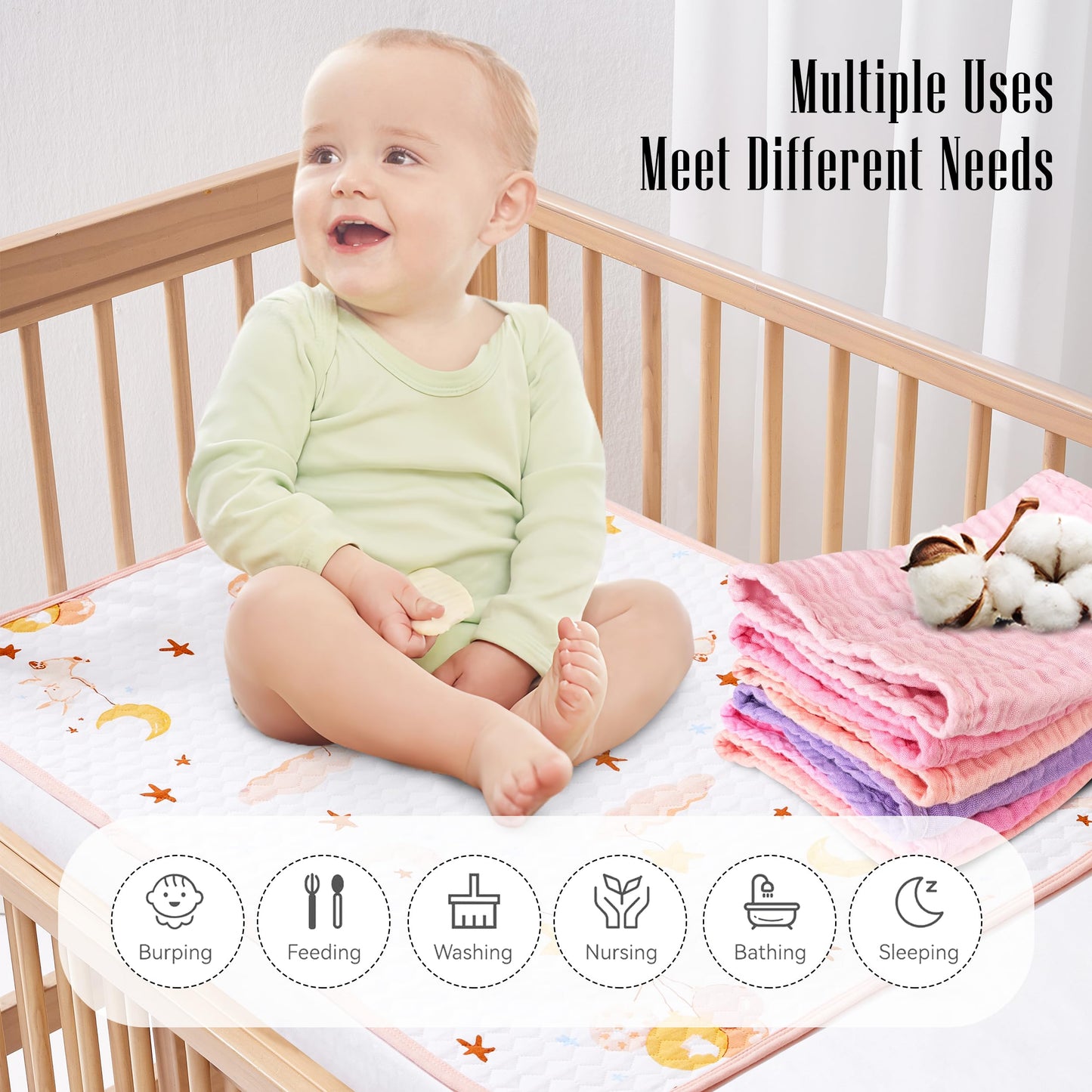 BAMBOO QUEEN 12 Pack Muslin Burp Cloths - Large 20" x 10", Ultra Absorbent 100% Cotton for Baby Drool and Messes - Soft, Gentle Baby Burp Rag for Boys & Girls -Pink, Purple, Sakura Series