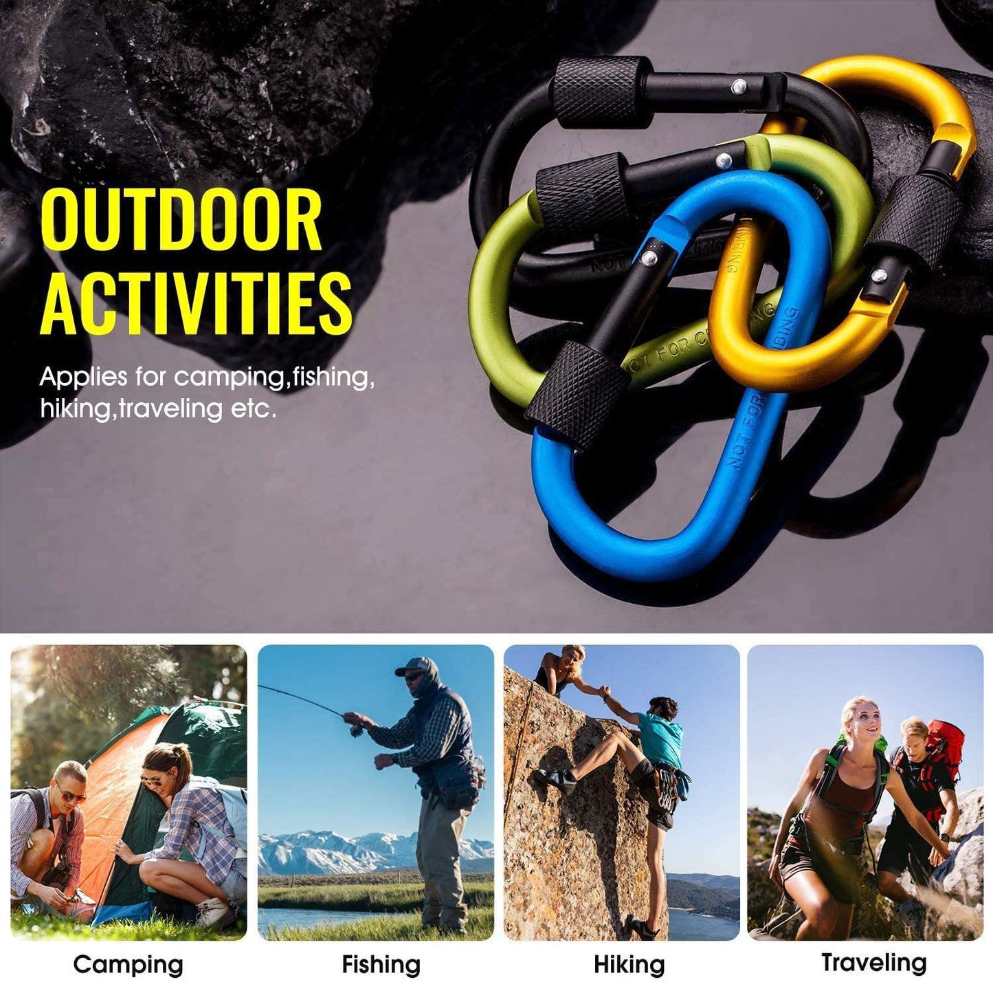 Carago Carabiner Clips with Screw Gate, 10 Pack Carabiners Hiking Clips with 7.5mm Diameter Aluminum Rod (10 Color (10 Pack))