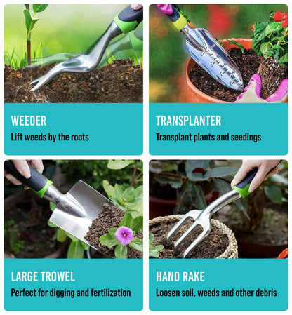 GROWIT Heavy Duty Gardening Tools - 22-Piece Gardening Gifts for Women, Men, Mom, Dad - Durable, Ergonomic Garden Tools Set
