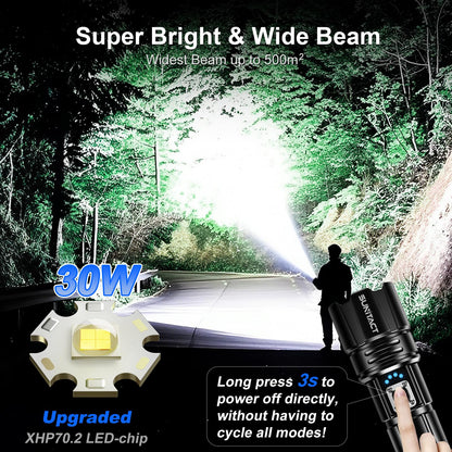 Sunitact Flashlights High Lumens, Rechargeable Flashlight Led 2000 Lumen XHP70.2, Super Bright Flash Light, High Powered Handheld Flashlights for Emergency Camping Gift, IP67 Waterproof, Adjustable