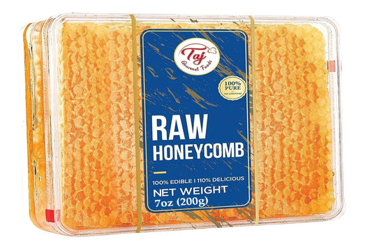 Taj Gourmet All Natural Raw Honeycomb 100% Honey Pure Turkish Raw Honey Comb -100% All Natural Edible Honey Combs Raw Edible - Perfect For Healthy Smoothies Honey With Honeycomb, 200g (7.05oz)