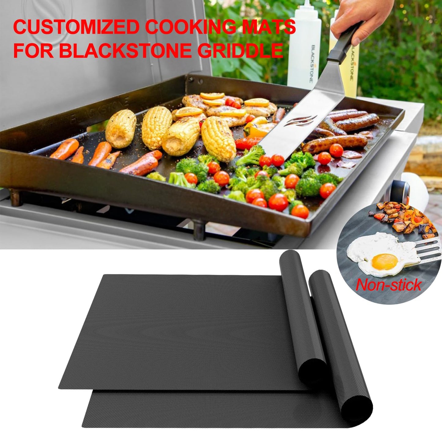 UBeesize 2 Pack Nonstick Grilling Mats for 22 Inch Blackstone Griddle, Resuable Cooking Mats for Grilling, BPA and PFOA Free Heavy Duty BBQ Grill Mats, Griddle Accessories Kit -22 x 16 Inch
