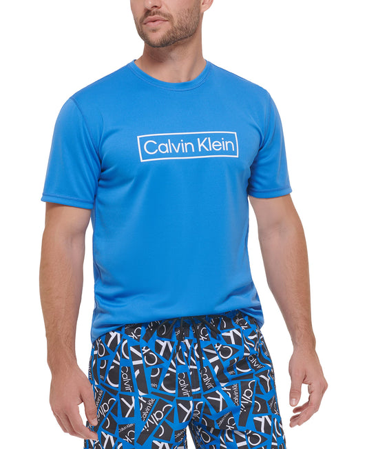Calvin Klein Men's Standard Light Weight Quick Dry Short Sleeve 40+ UPF Protection Active Top, Blue Logo, Medium