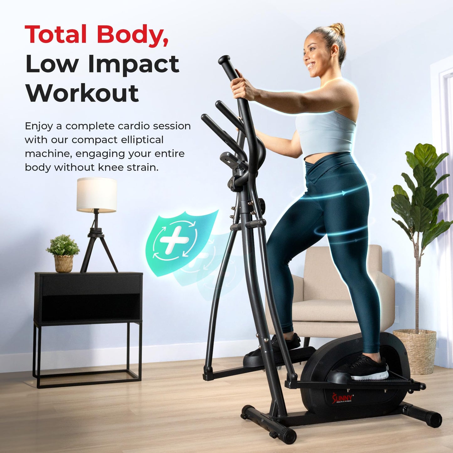 Sunny Health & Fitness Smart Elliptical Machine, Total Body Cross Trainer with Hyper-Quiet Magnetic Belt Drive, Low Impact Exercise Equipment and Exclusive SunnyFit App Enhanced Bluetooth