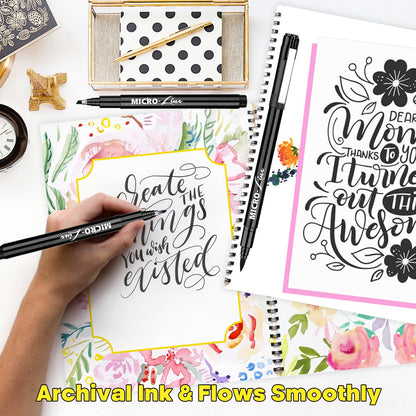 Dyvicl Hand Lettering Pens, Calligraphy Brush Pens Art Markers for Beginners Writing, Sketching, Drawing, Illustration, Scrapbooking, Journaling, Black Ink Pen Set, 8 Sizes