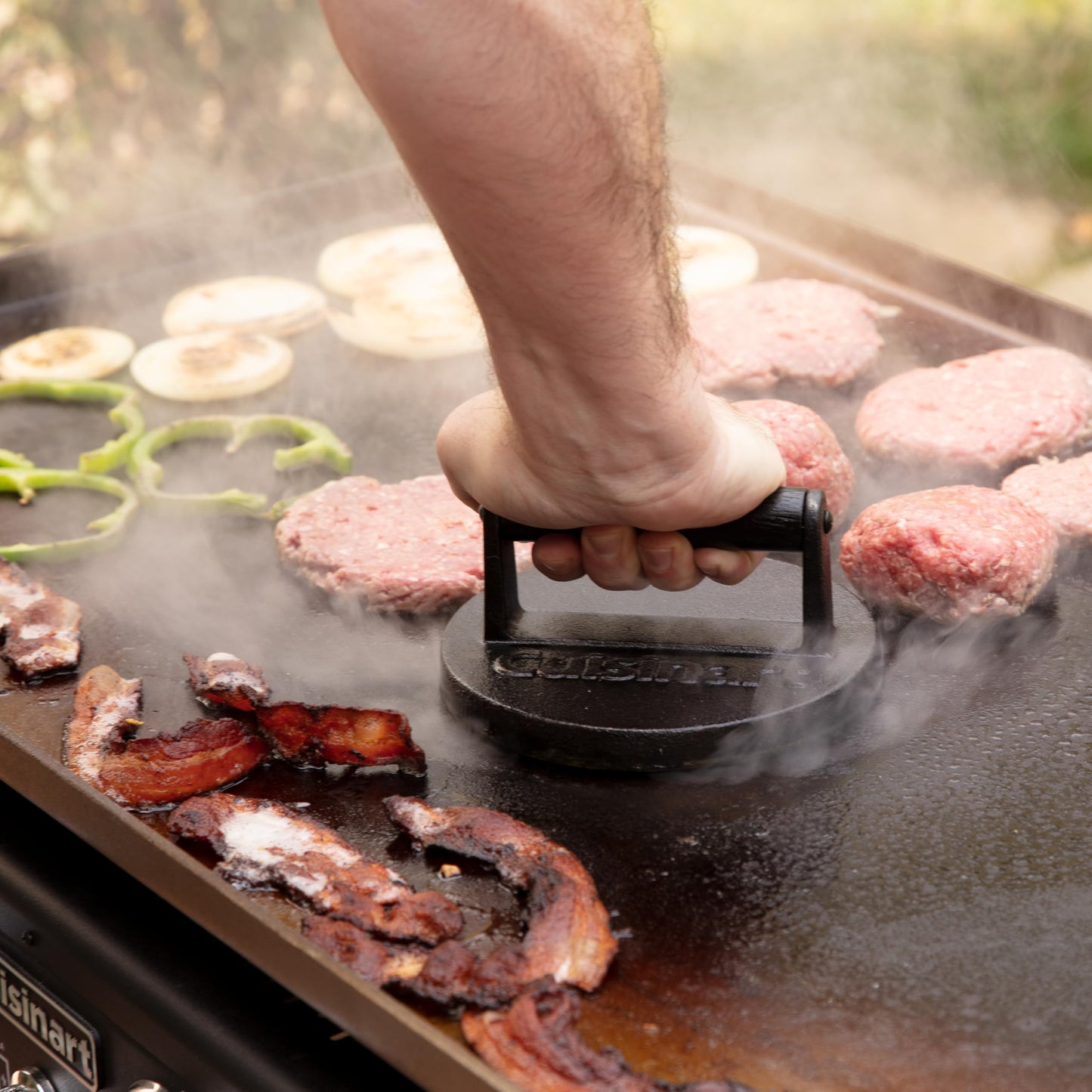 Cuisinart 6.5" Cast Iron Smashed Burger Press, Round Flat Edge Grill Press for Crispy Smash Burgers, Burger Tool for Grill and Griddle Accessories, for BBQs and Tailgates