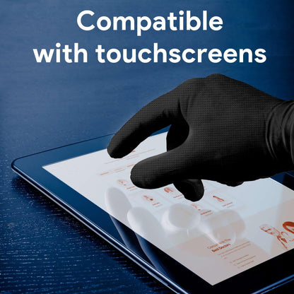 WECARE Black 8 Mil Nitrile Gloves Medium 50 Pack - Heavy Duty Mechanic Gloves, with Diamond Grip - Powder and Latex Free Disposable Gloves