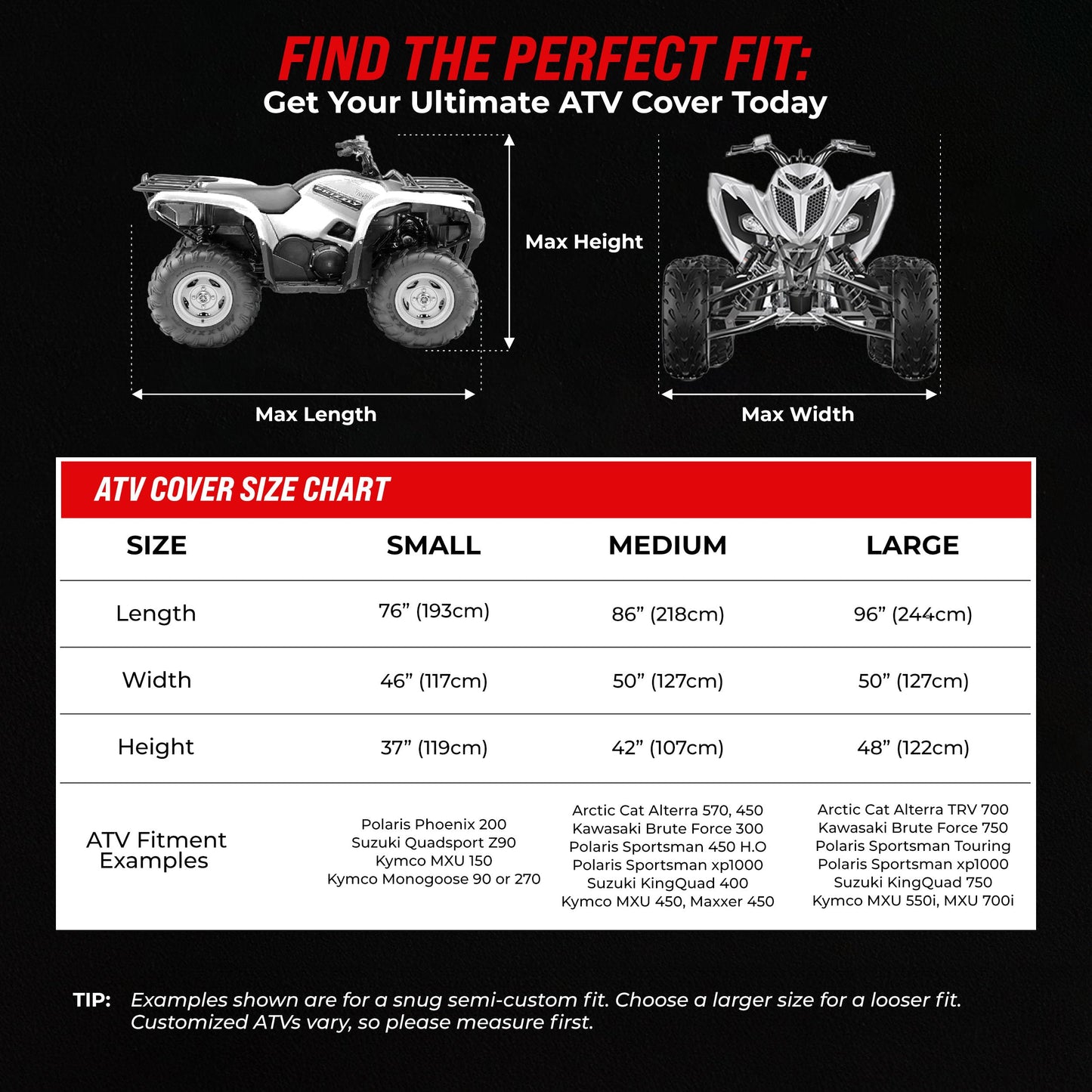 Badass Moto ATV Covers Waterproof Outdoor Heavy Duty - Rip-Resistant ATV Cover with Easy Access Zipper - Durable and Versatile Four Wheeler Accessories for Quad and Powersport Vehicles, Small (75")