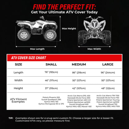 Badass Moto ATV Covers Waterproof Outdoor Heavy Duty - Rip-Resistant ATV Cover with Easy Access Zipper - Durable and Versatile Four Wheeler Accessories for Quad and Powersport Vehicles, Small (75")