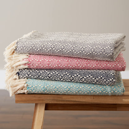 DII Diamond Stitch Woven Throw, Organic Modern, 50 x 60, Rose