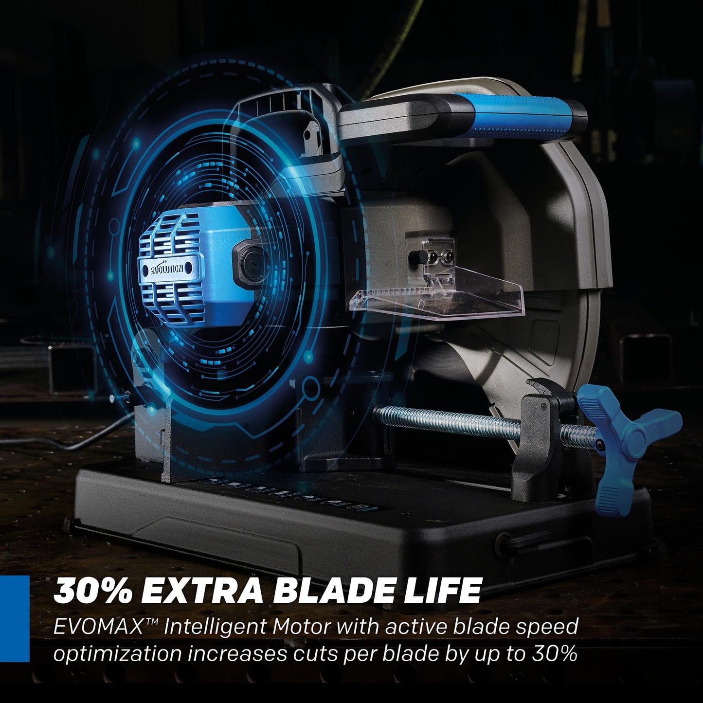 Evolution S14CPS 14" Heavy-Duty Metal Cutting Chop Saw | 3,500+ Cuts with EVOMAX14ST Blade | 14" Blade Compatible | Industrial Power Saw, Soft Start Motor, E-Brake, Precision Shadow Line Guide