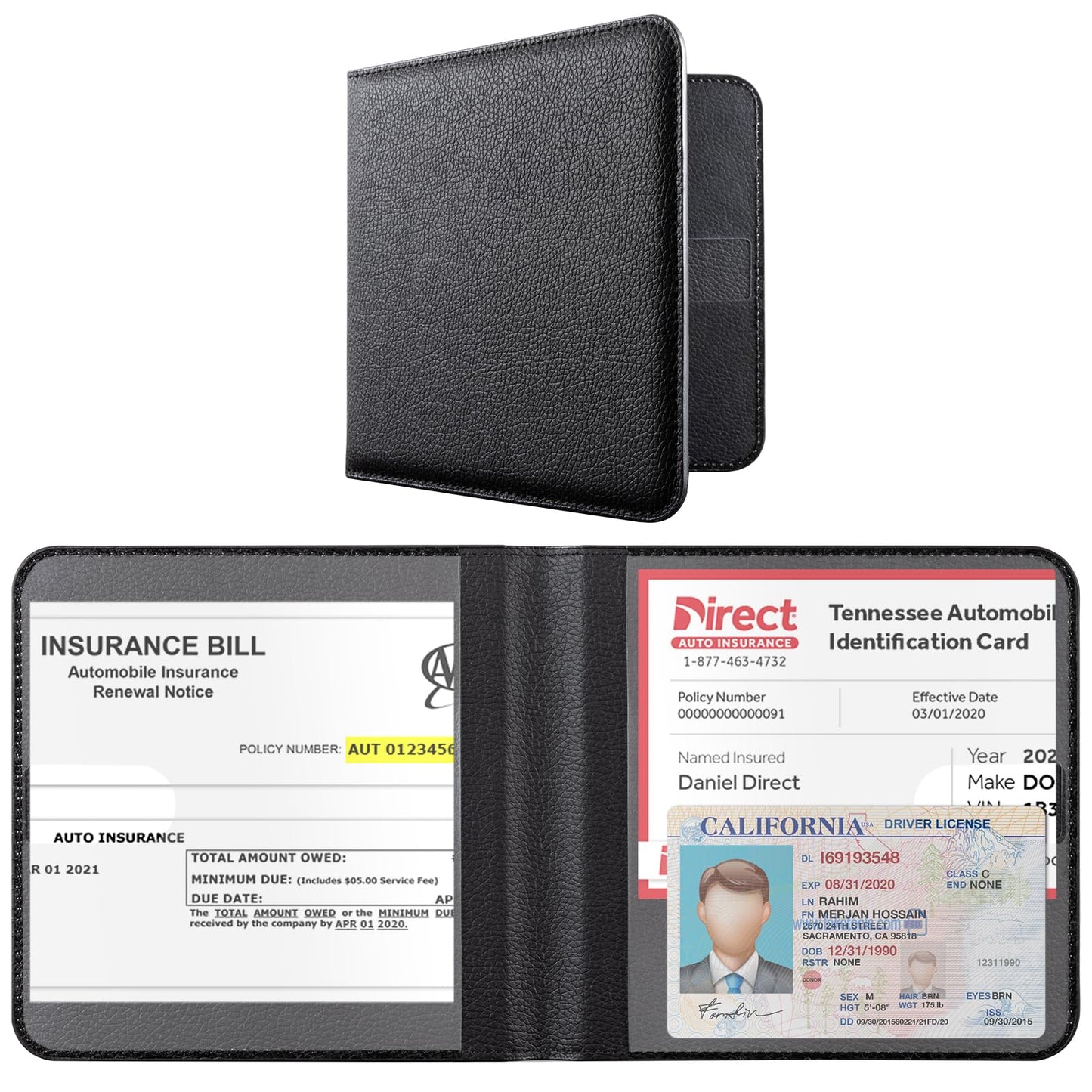 CoBak Car Registration and Insurance Holder - Men and Women Small Lightweight Vehicle Glove Box Car Organizer, Auto Truck Comparment Accessories Case for Essential Document, Driver License (Black)