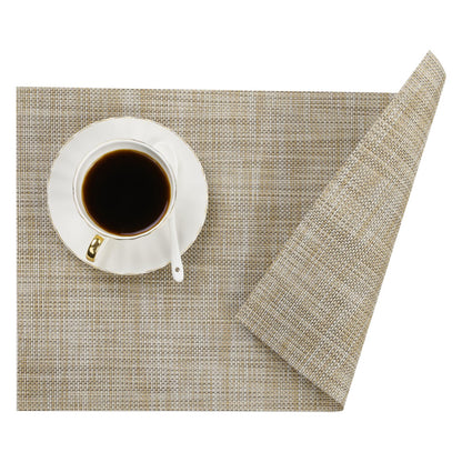 SHACOS Easy Clean Placemats Set of 4 Woven Vinyl Plastic Place Mats Heat Resistant Stain Resistant Dining Table Mats Indoor Outdoor Table Decor, Beige
