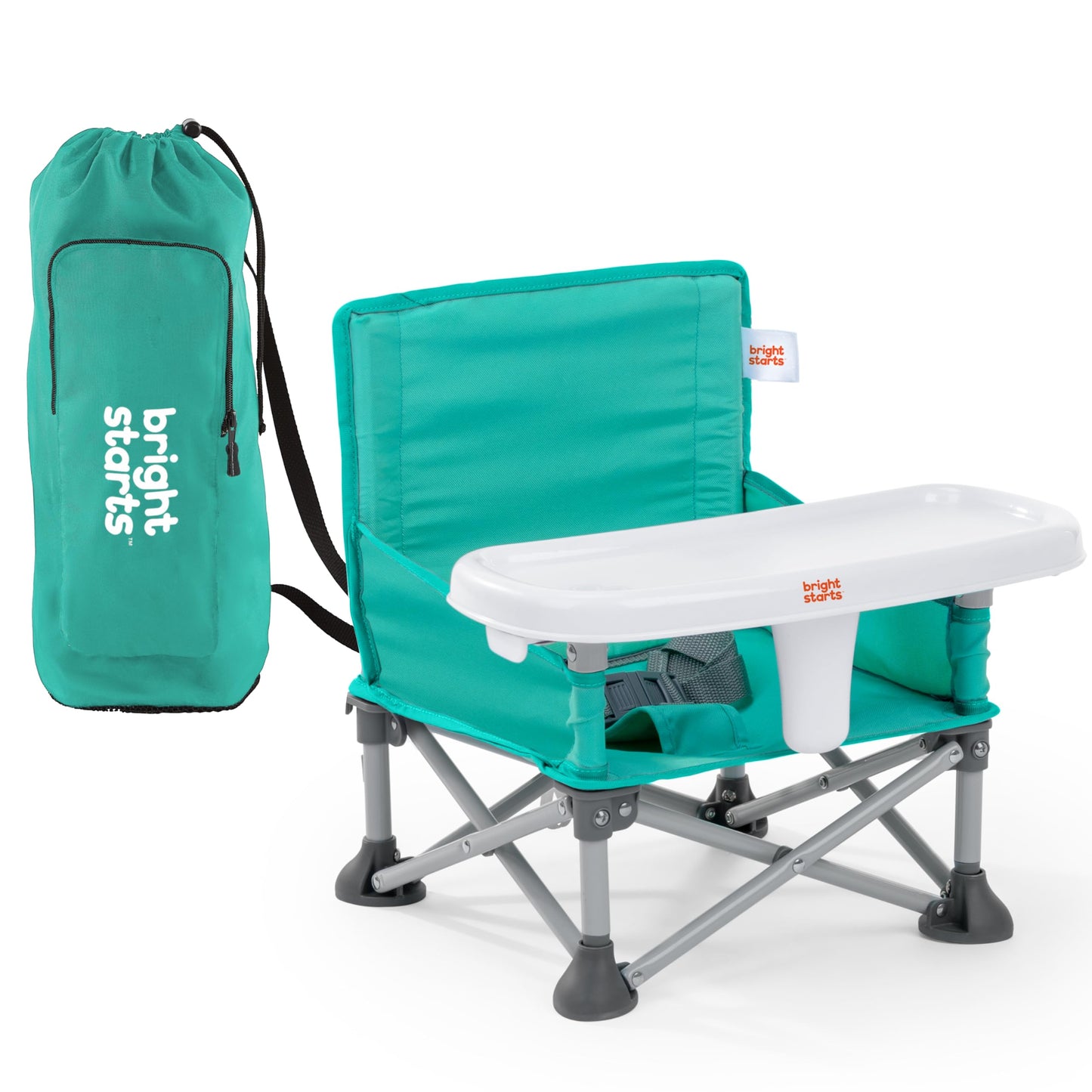 Bright Starts Pop 'N Sit Portable Booster, Indoor/Outdoor Use, Floor Seat with Feeding Tray, Teal, 6 Mos - 3 Yrs