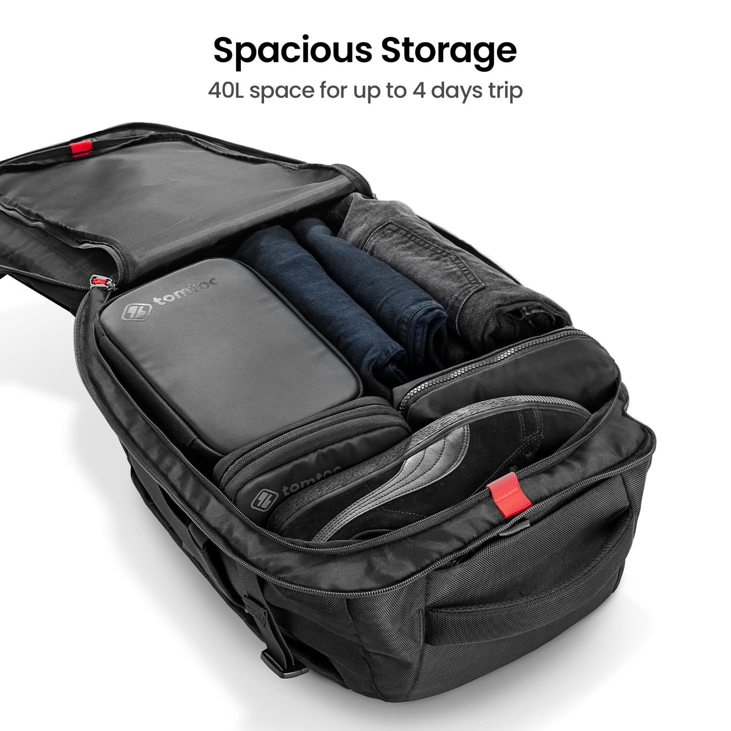 tomtoc Travel Backpack 40L, TSA Friendly Flight Approved Carry-on Luggage Hand Water-resistant Lightweight Business Rucksack, Durable Large Weekender Bag Daypack Fits 17.3 Inch Laptop, PFAS Free