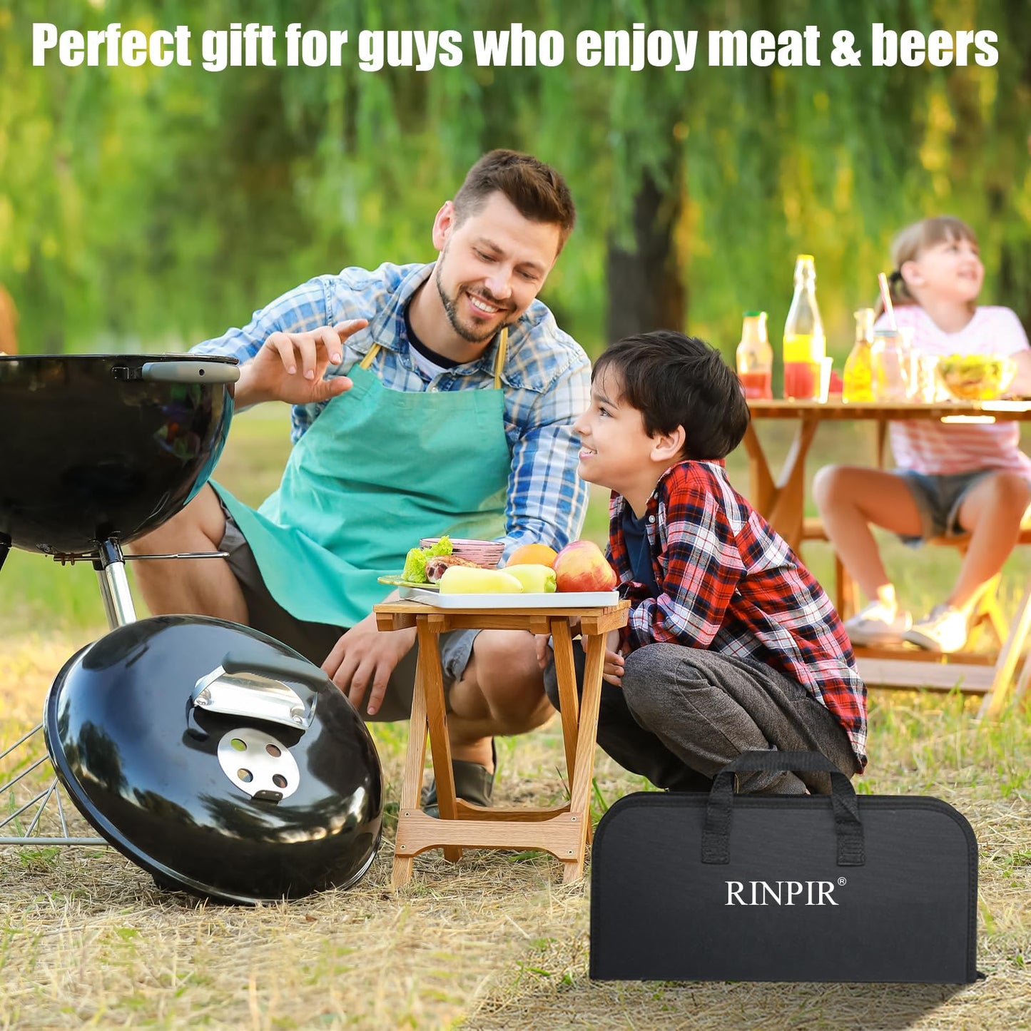 RINPIR 31pcs BBQ Grill Accessories Set for Men Dad, Heavy Duty Grilling Tools Gifts for Fathers Day, Stainless Steel BBQ Utensils Kit with Mats, Grill Brush in Carrying Bag Black