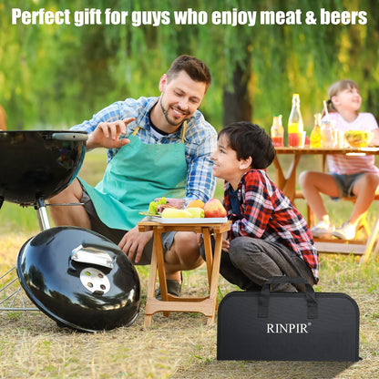 RINPIR 31pcs BBQ Grill Accessories Set for Men Dad, Heavy Duty Grilling Tools Gifts for Fathers Day, Stainless Steel BBQ Utensils Kit with Mats, Grill Brush in Carrying Bag Black