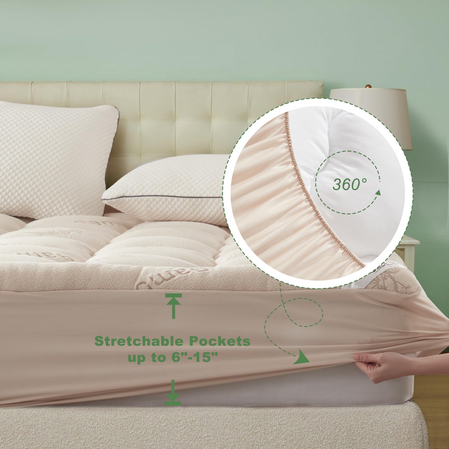 BEDLORE Twin Mattress Topper Viscose Derived from Bamboo, Thick Pillow Top Mattress Pad with Stretchable Pockets for 6"-15" Mattress, Soft Breathable Mattress Topper for Back Pain Relief(Beige)